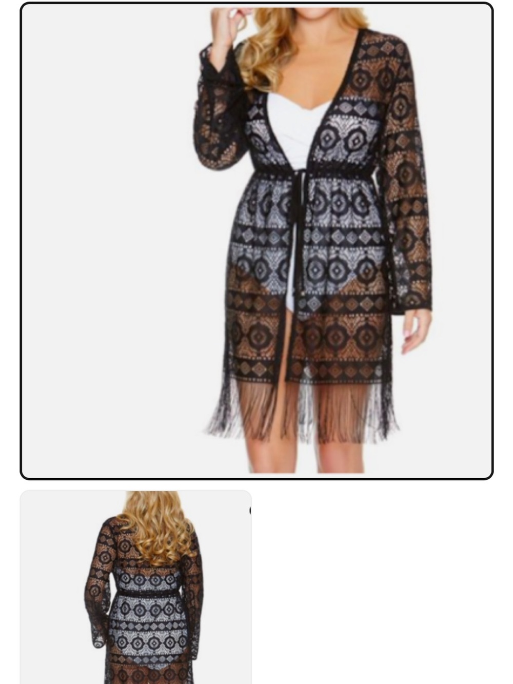 Dotti Black Crochet Fringe Kimono Cover-Up swimsuit coverup swim